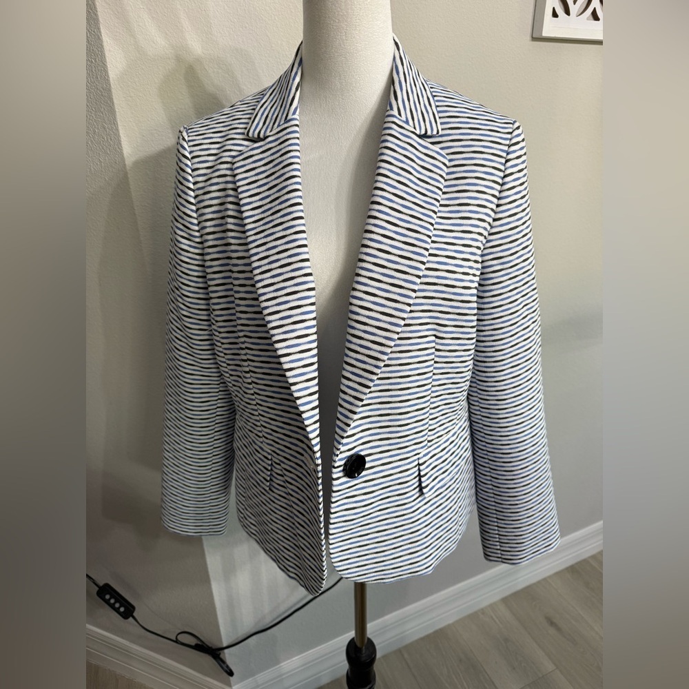 Evan Picone Navy and White Striped Blazer